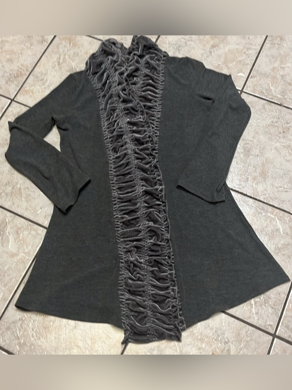 Women’s Gray Ruffled Front Cardigan